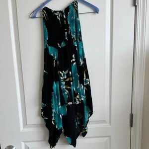 Girls Floral Halter Hawaiian Dress in Black and Teal